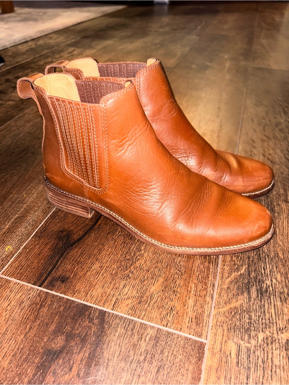Madewell Cognac Leather Chelsea Booties